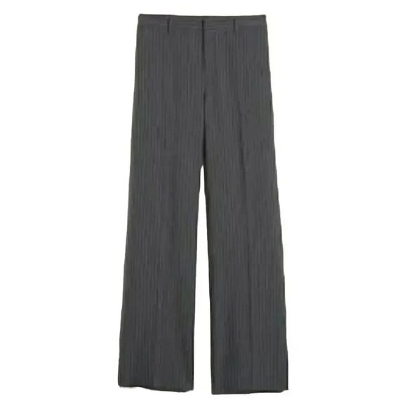Banana Republic Women's Gray Poly/Rayon/Spandex Pinestripe Wide Leg Trousers - Picture 2 of 14